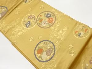 丸文に草花・波模様織出し名古屋帯